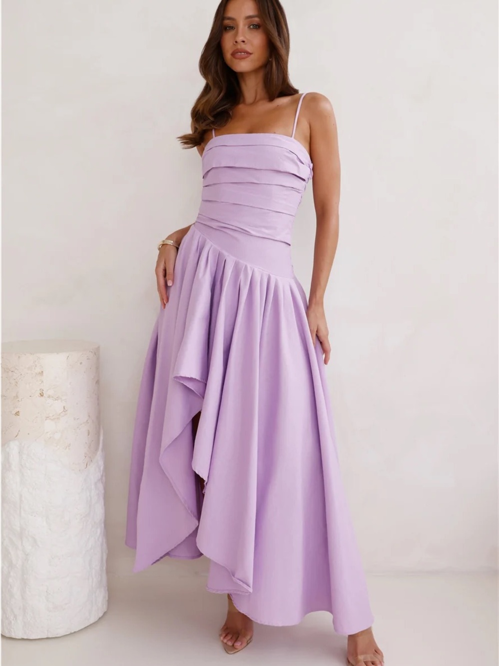 Hello Molly Chasing Sunny Days Strapless Pleated Bodice Asymmetric Maxi Dress 6